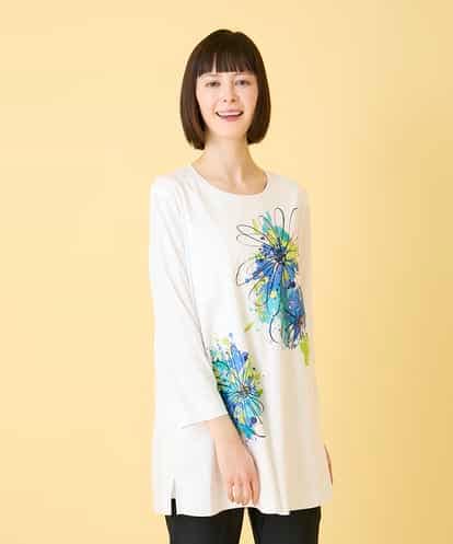RBKED24230 HIROKO BIS ドローイングフラワーチュニックカットソー /洗える