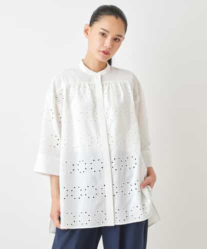 RLBGW05290 HIROKO BIS GRANDE 【大きいサイズ】アイレット刺繍デザインチュニックシャツ