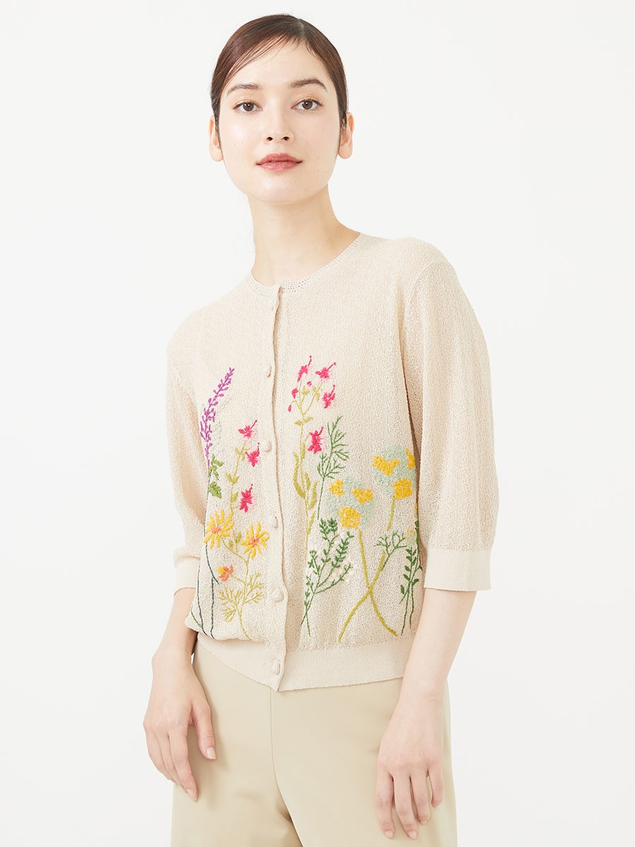 Flower garden embroidery knit cardigan