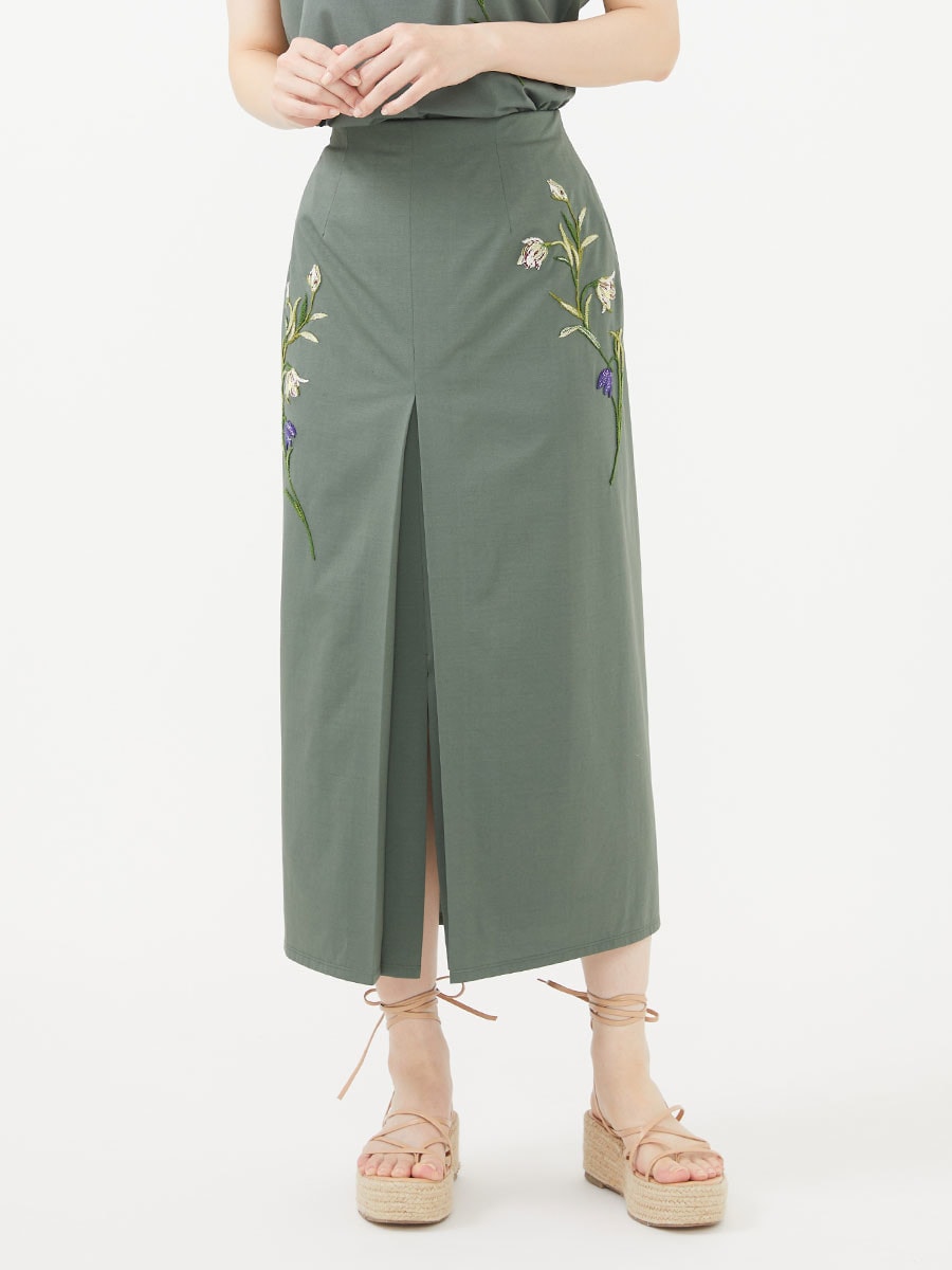 Flower embroidery jersey skirt