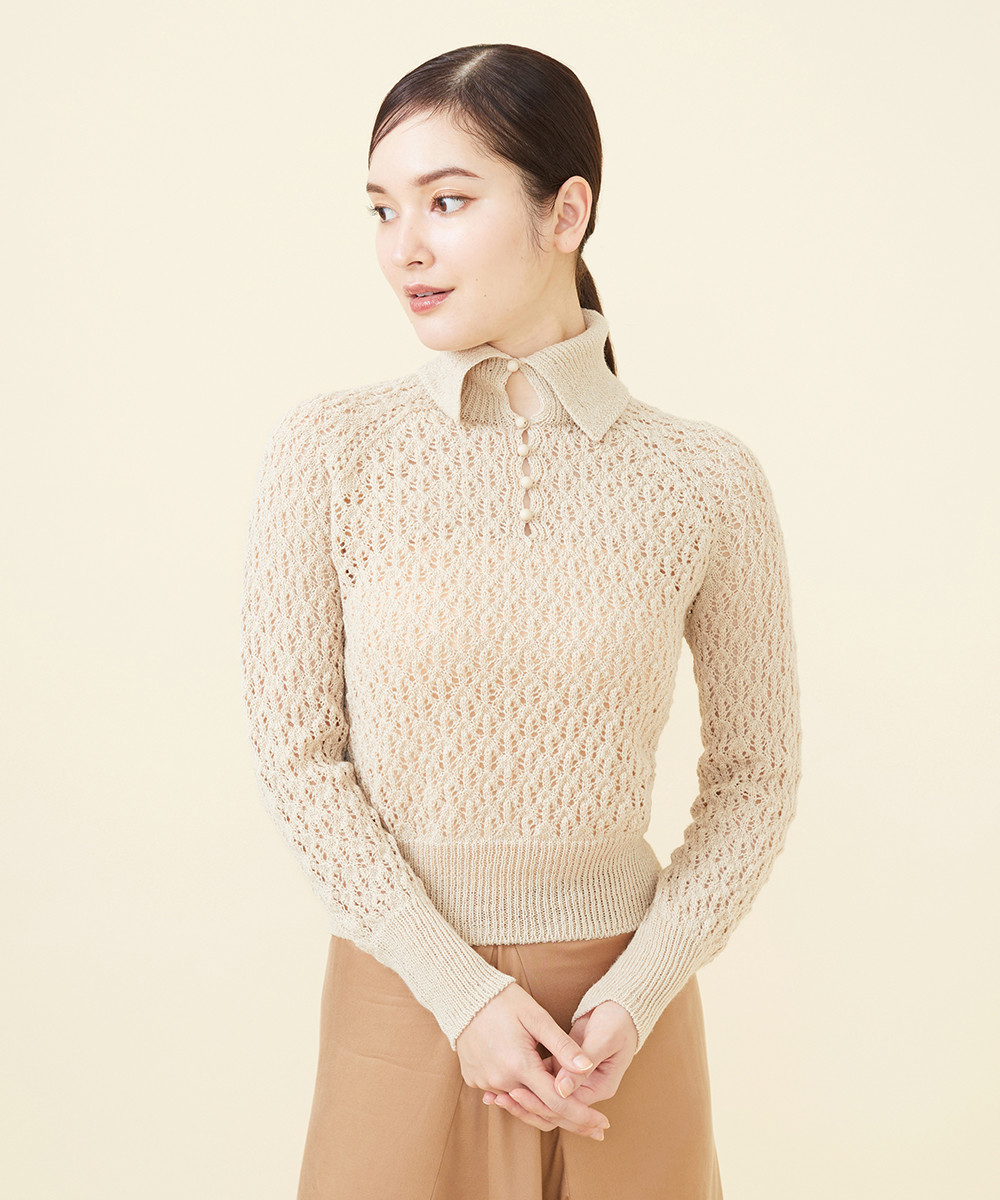 Crochet like whole garment knit top