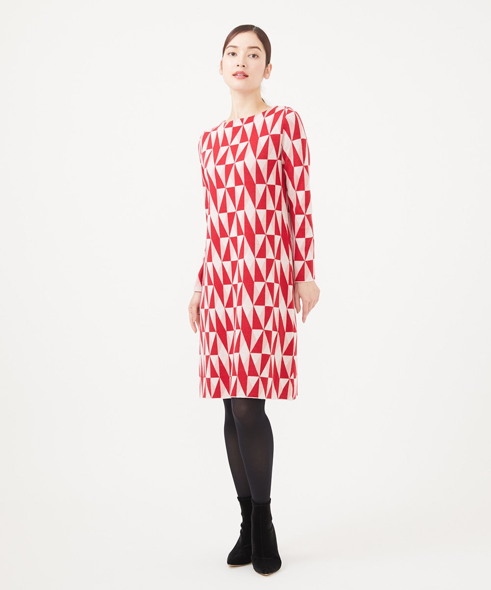 Triangle tile motif knit jacquard dress