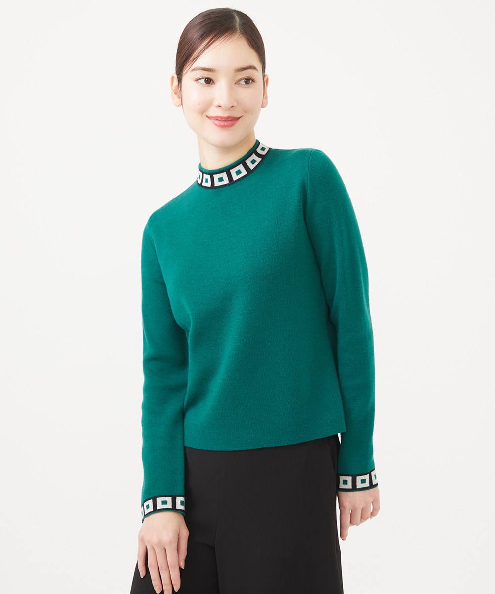 Tile motif knit jacquard high neck