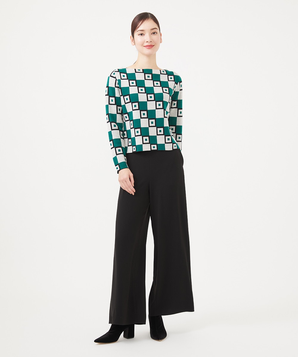 Tile motif knit jacquard pullover