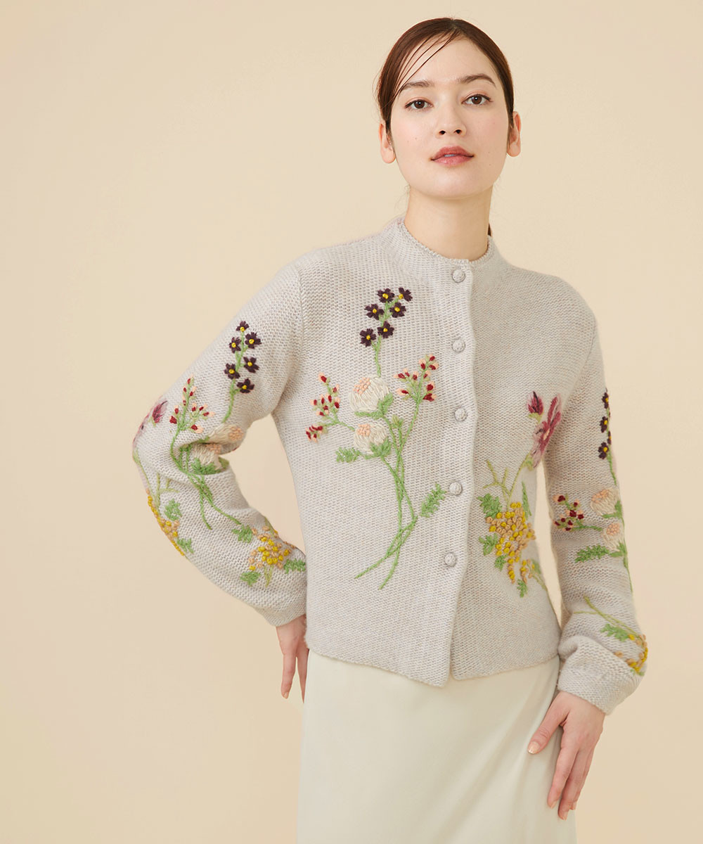 Botanical embroidery knit cardigan