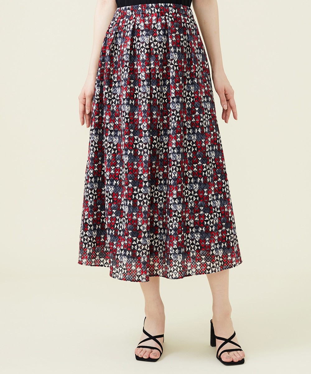 Cotton lace geometric print skirt