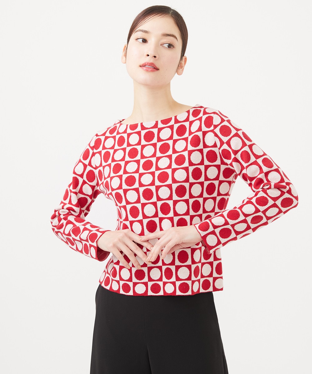 Tile motif knit jacquard pullover