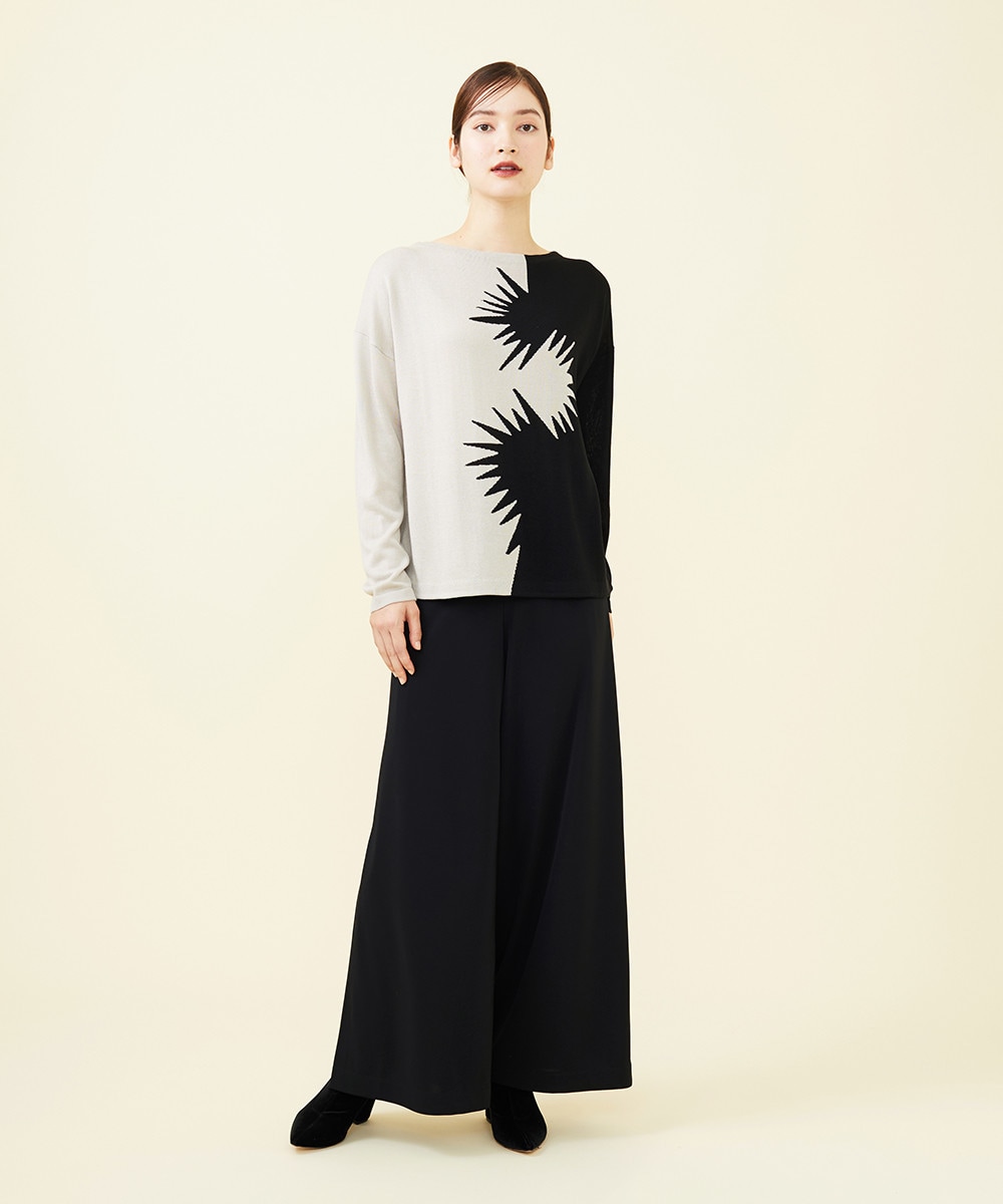 Abstract motif knit x Wide pants