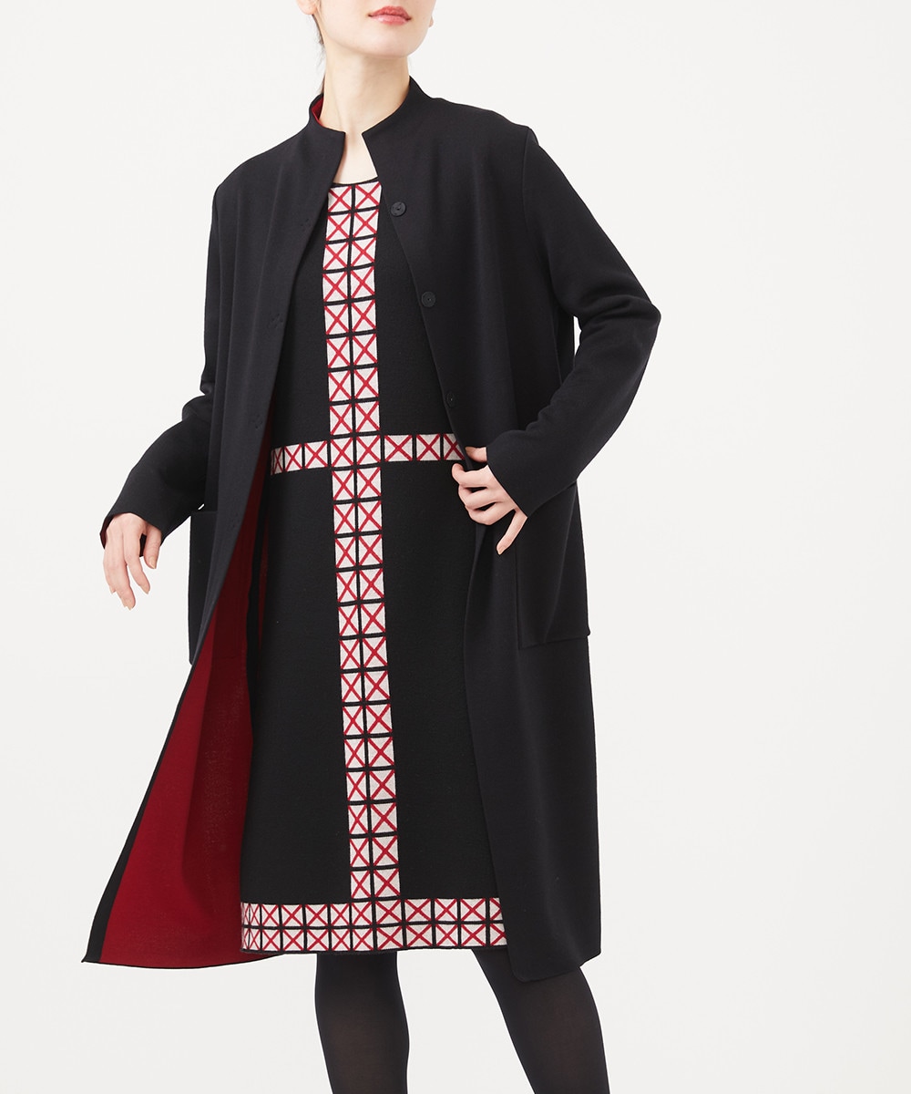 Bi-color knit jacquard coat