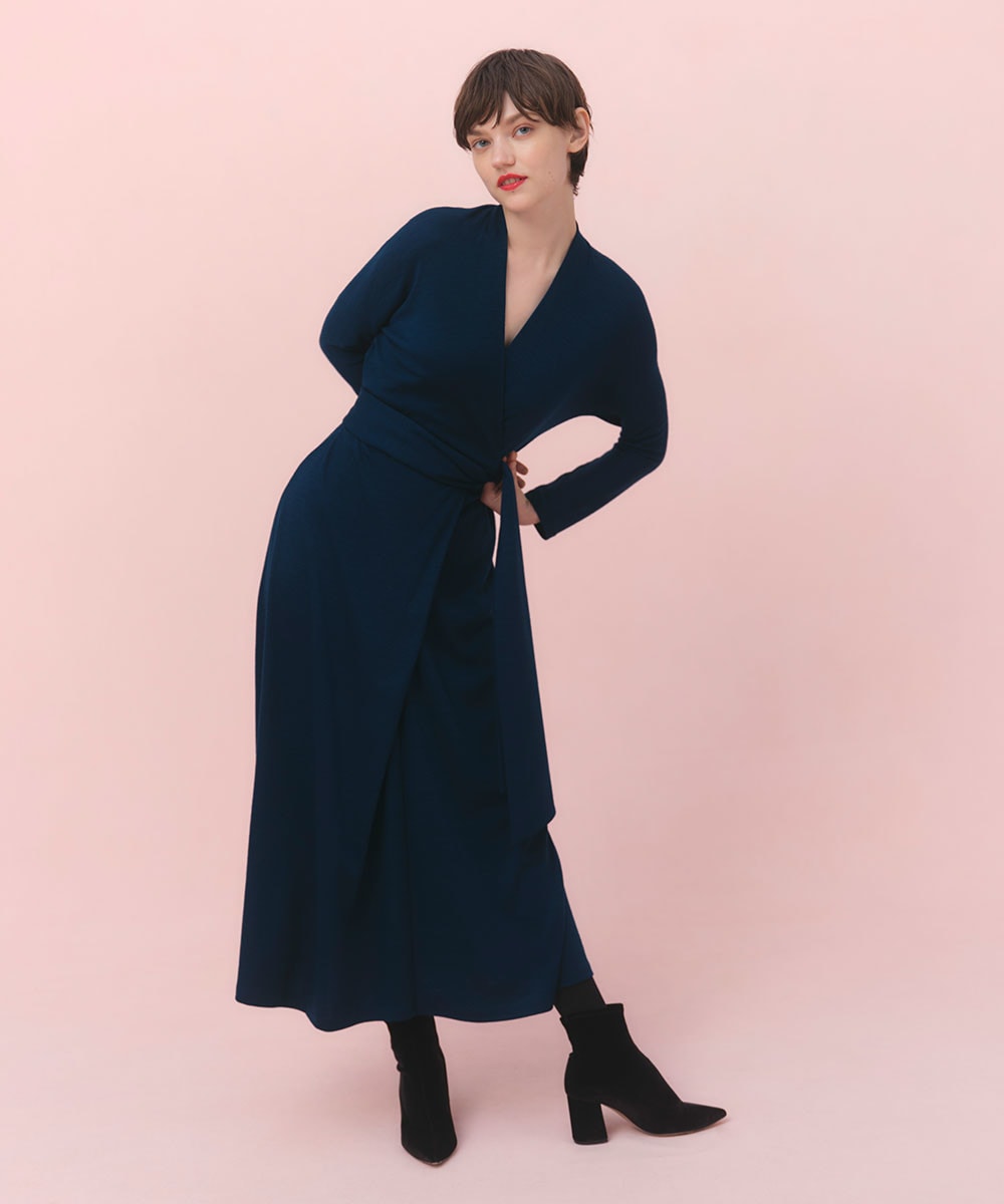 Blue wrap jersey dress