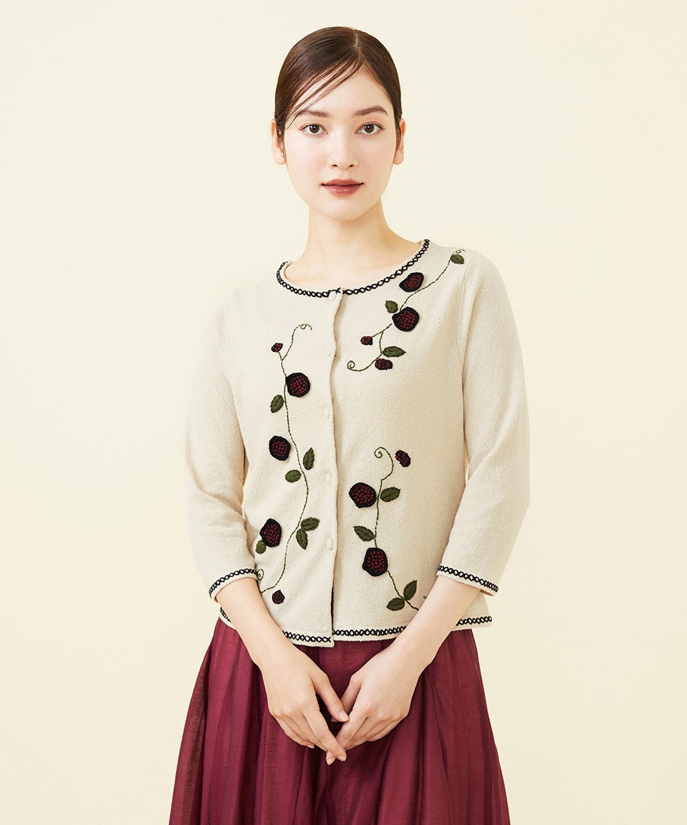 Rose embroidery knit cardigan