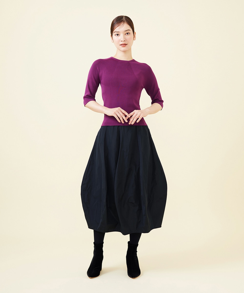 Whole garment knit x round form Taffeta skirt