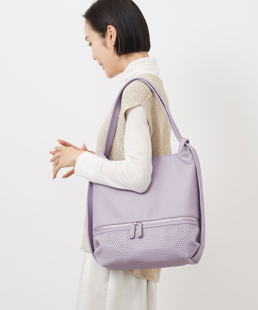 BKCGA26165 MK MICHEL KLEIN BAG [2WAY/A4サイズ対応]パンチングデザイン変形トートバッグ