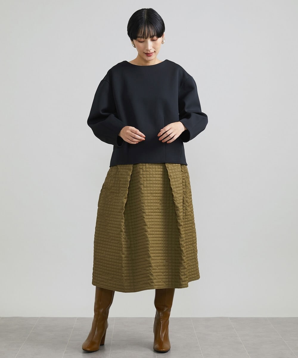 小さいサイズ]スモーキーツイルエンボスデザインスカート(ミモレ丈