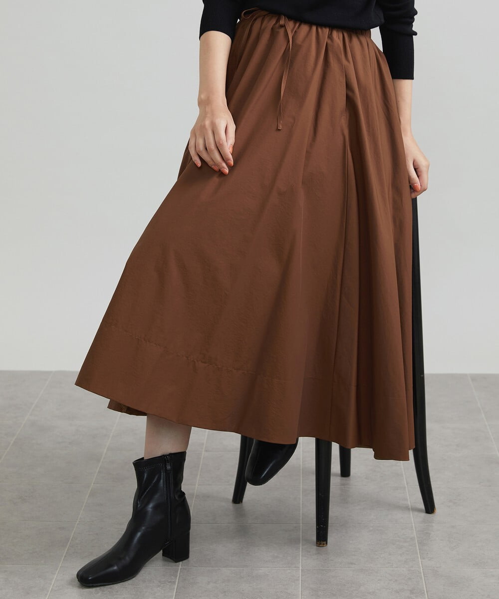 小さいサイズ]ナイロンコットンギャザースカート(ミモレ丈スカート
