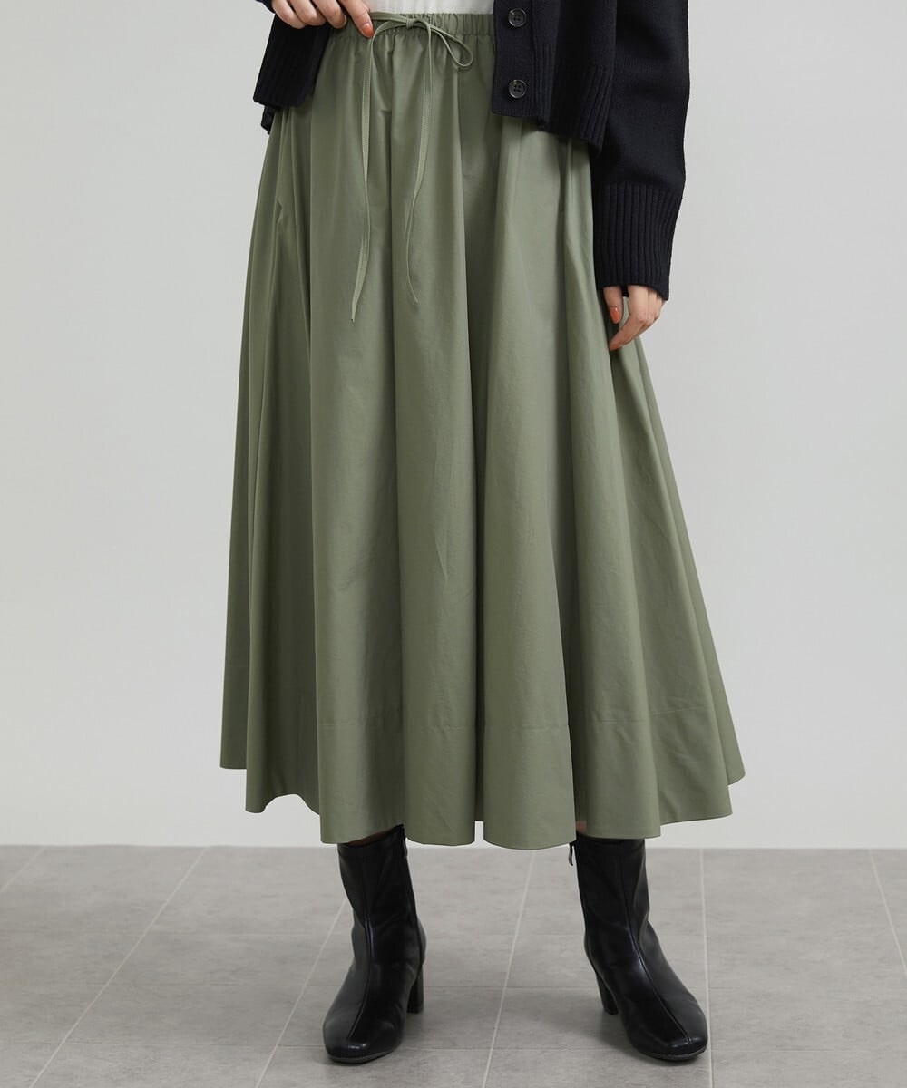 小さいサイズ]ナイロンコットンギャザースカート(ミモレ丈スカート