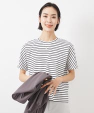 F6KGB05150 MICHEL KLEIN(小さいサイズ)(メゾン ドゥ サンク) [小さいサイズ]ワンポイント刺繍ボーダーTシャツ ブラック