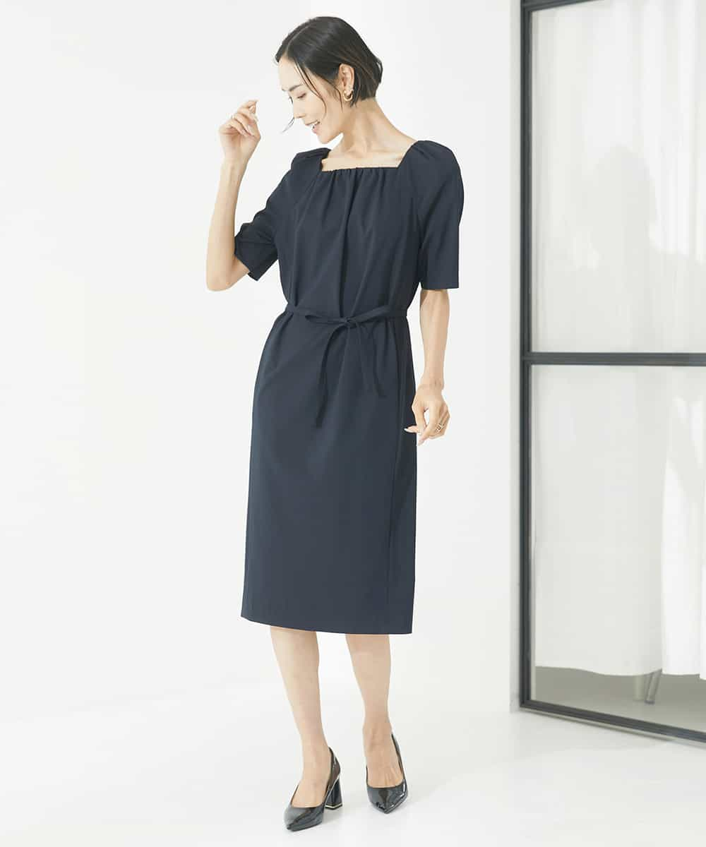 FMEAA11360 MICHEL KLEIN(ミッシェルクラン) ストレッチスクエアネックワンピース(セットアップ対応) ネイビー(57)