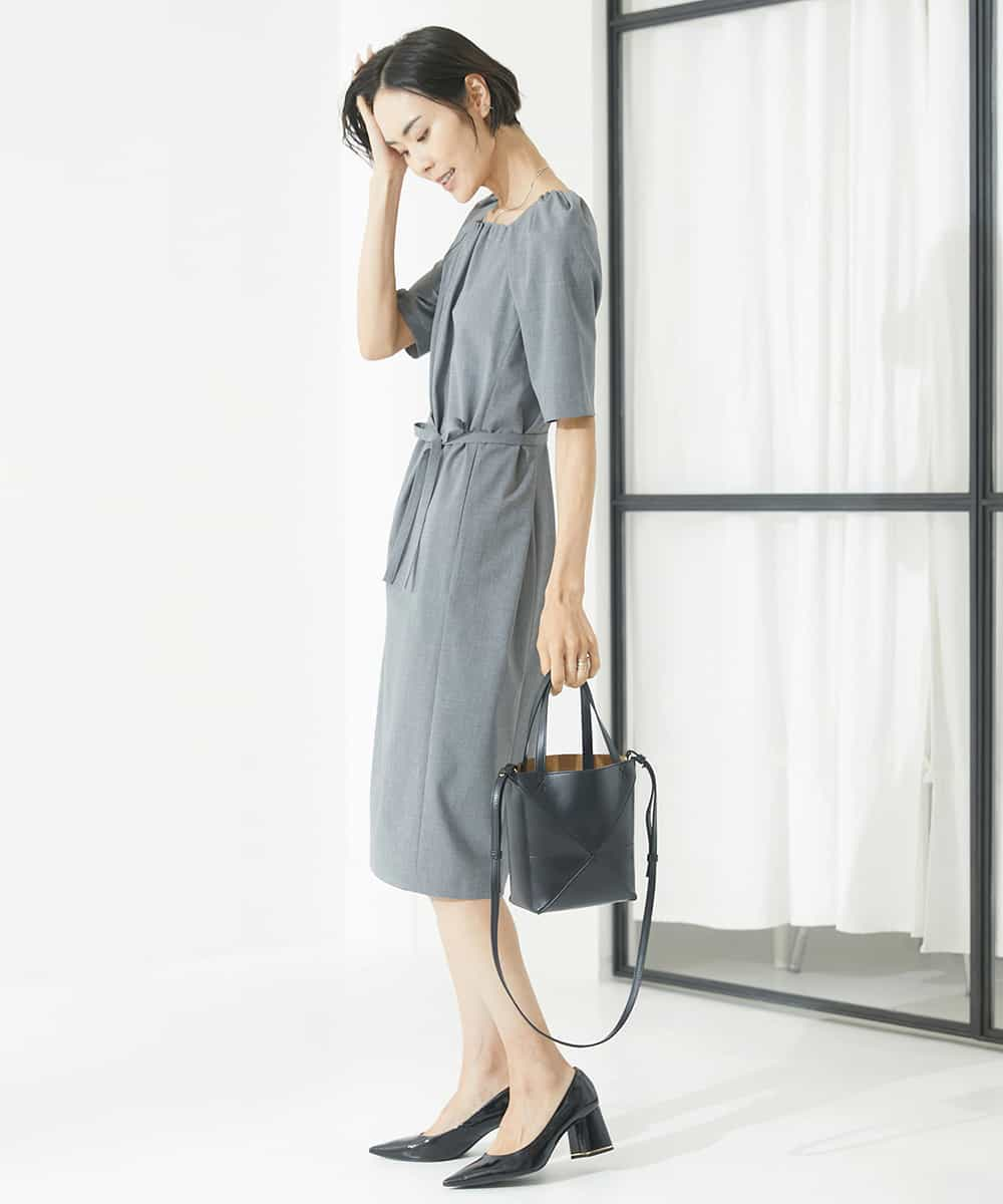 FMEAA11360 MICHEL KLEIN(ミッシェルクラン) ストレッチスクエアネックワンピース(セットアップ対応) ネイビー(57)