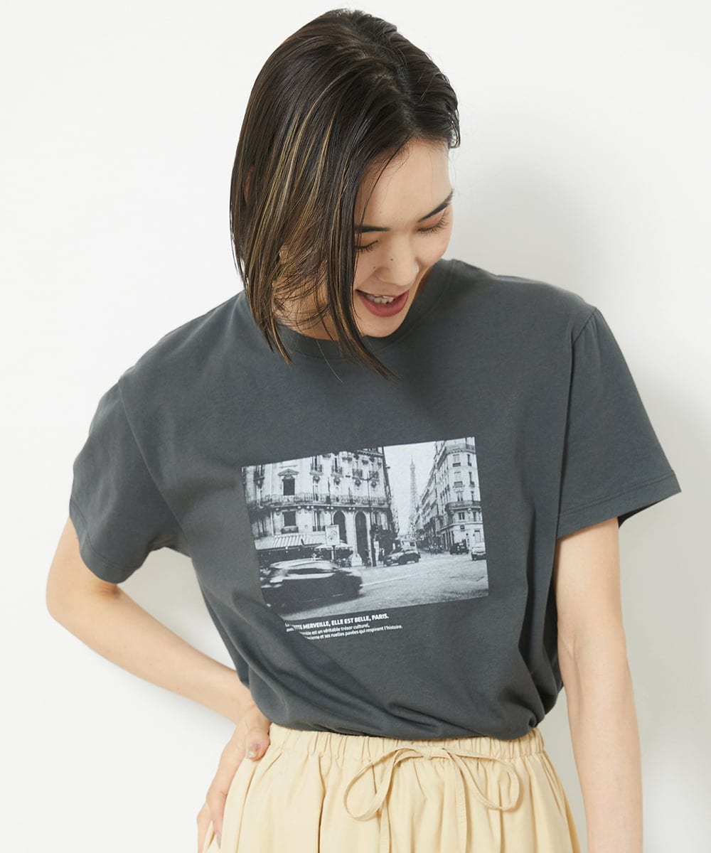 FMKJV40120 MICHEL KLEIN(ミッシェルクラン) フォトプリントTシャツ（WEB限定カラー） ライトグレー(91)