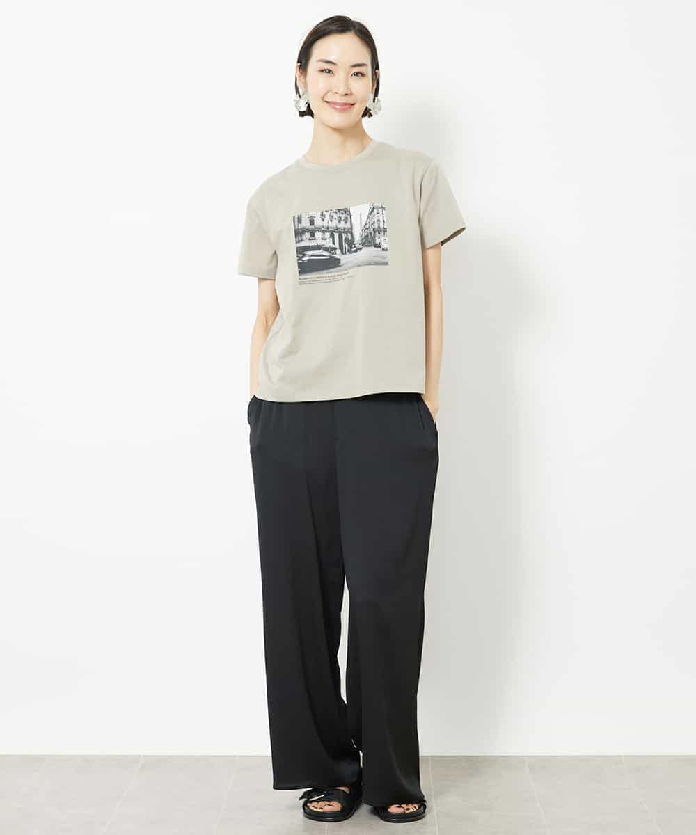 FMKJV40120 MICHEL KLEIN(ミッシェルクラン) フォトプリントTシャツ（WEB限定カラー） ライトグレー(91)