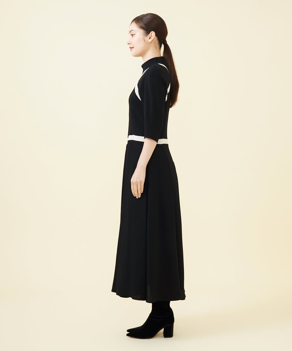 GBEAB06800 Sybilla(シビラ)  【SMART DRESS】サテンカットワークドレス ブラック×アイボリー