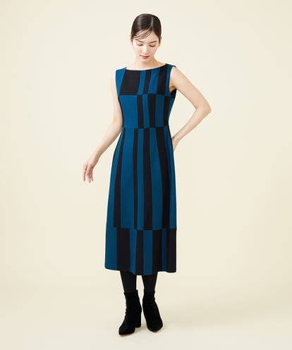 Sybilla(シビラ) 【blue&black】バイカラーパッチワークドレス ブルー/青 40
