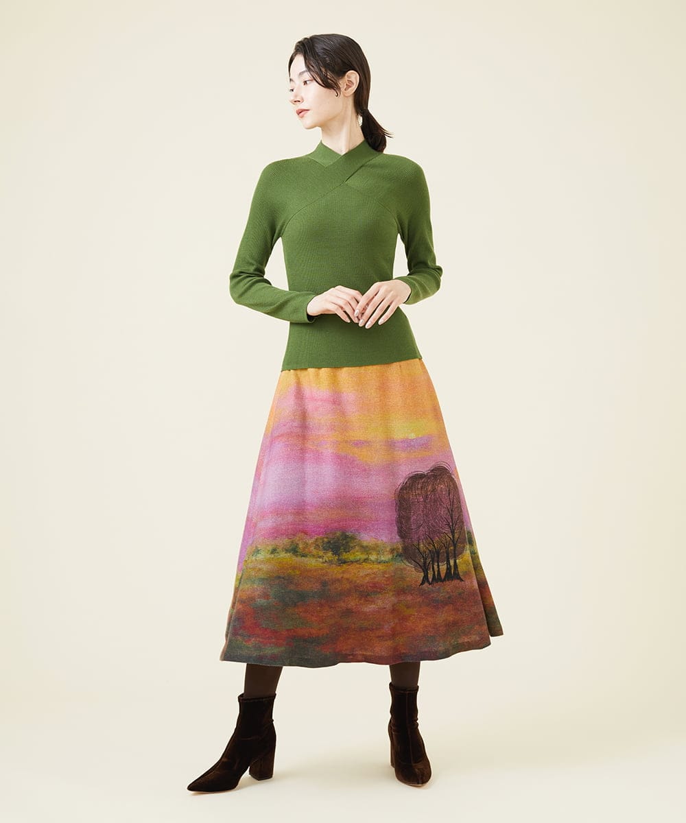 新品未使用　マルニ　シルクプリントの美しいスカート　アンダースカート付きスカート丈約68cm