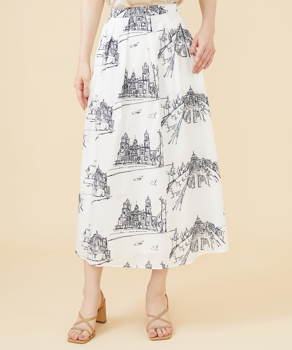 GBHJV17430 Sybilla(シビラ) タウンスケープ刺繍スカート ホワイト