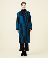 GBUCX13900 Sybilla(シビラ) 【blue&black】バイカラーパッチワークコート ブルー×ブラック