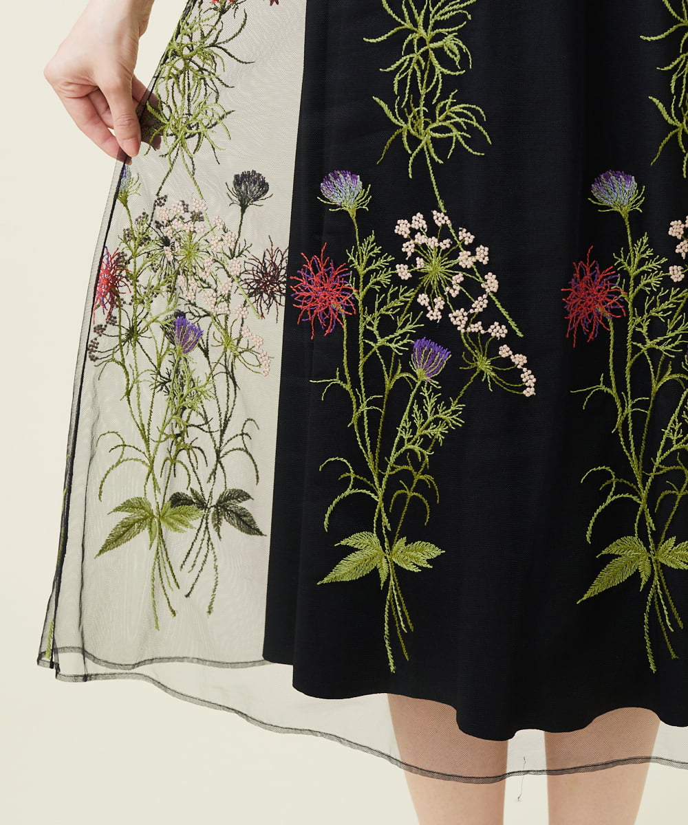 50 シビラ shibilla 花柄 ワンピース シャツ ロング 刺繍 - ロング
