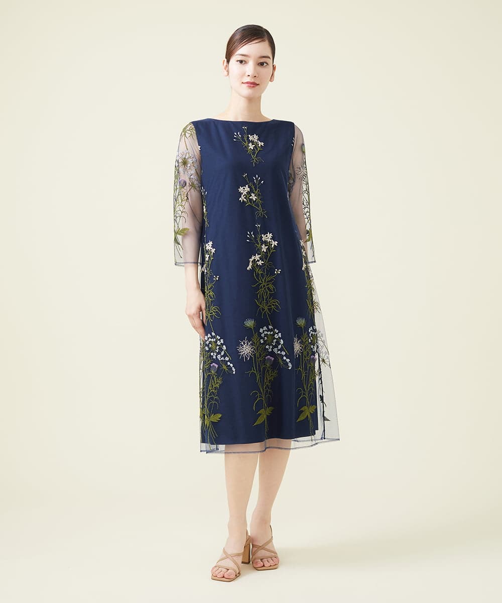 フラワー刺繍チュールスリーブドレス(ドレス) | Sybilla(シビラ