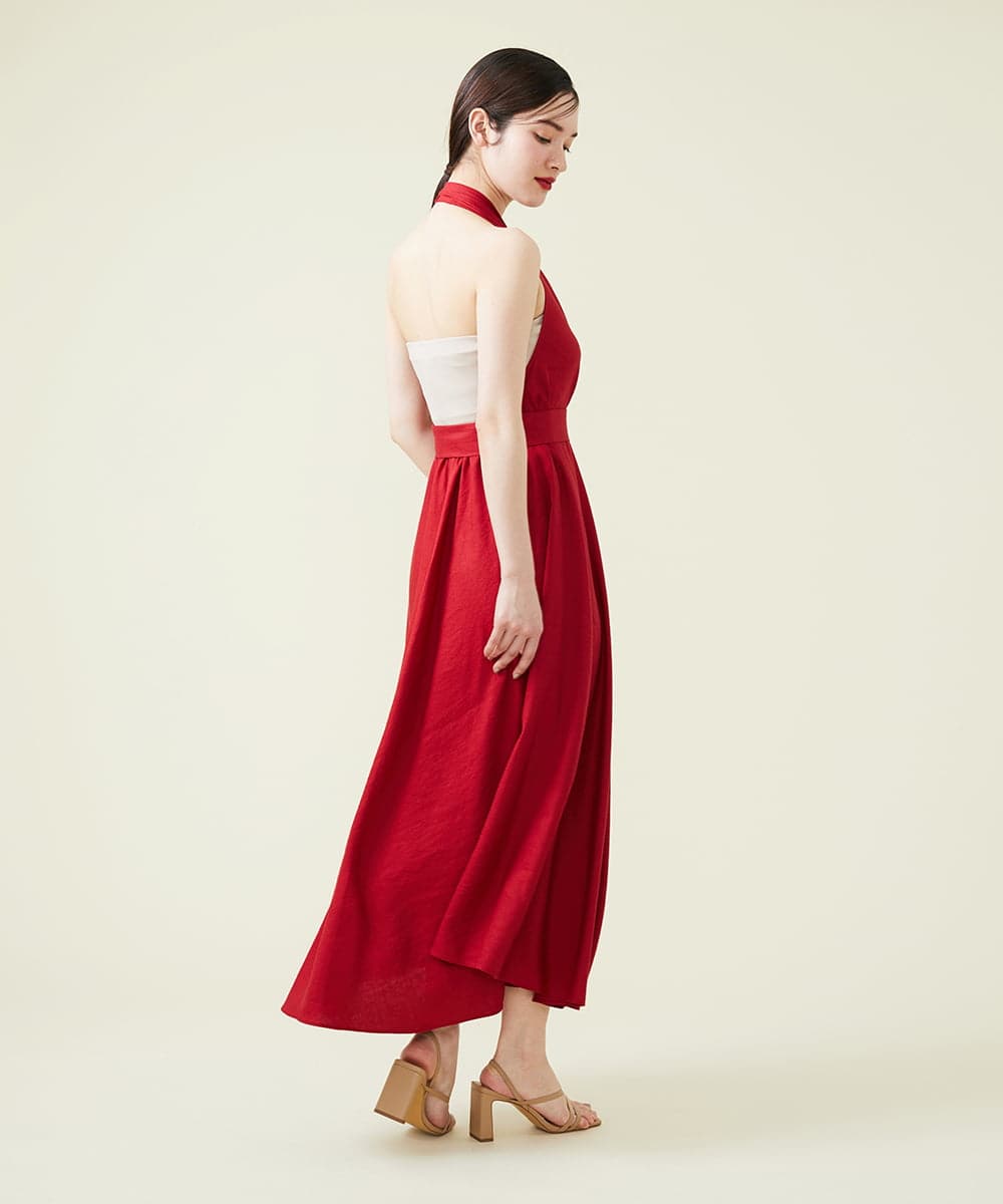 SYBILLA DRESS】リネンホルターネック ベア付きドレス(ワンピース 