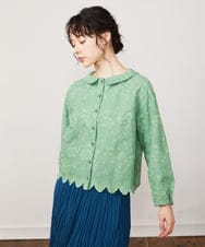 GJBDB40230 Jocomomola(ホコモモラ) スカラップフラワー総刺繍ブラウス グリーン