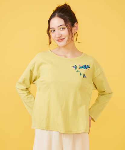 Jocomomola(ホコモモラ) Bailar ワンポイント刺繍長袖Tシャツ ライトイエロー/黄 40