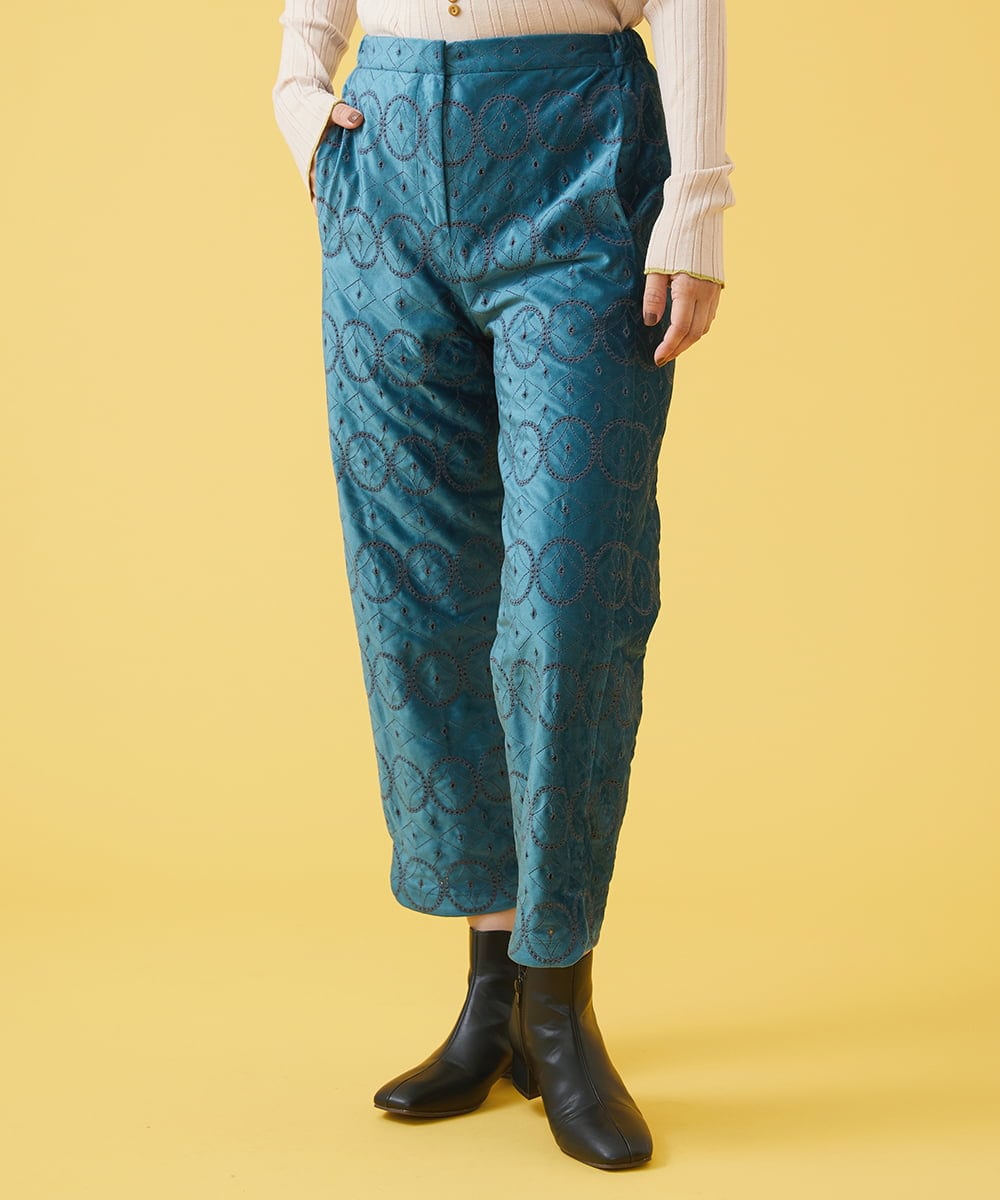 Apagon ベロア刺繍パンツ(クロップド・半端丈パンツ) | Jocomomola