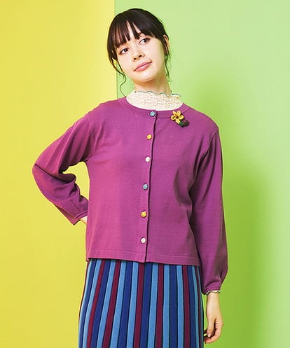 GJSDA01220  Morado クロッシェフラワーブローチ付きカーディガン