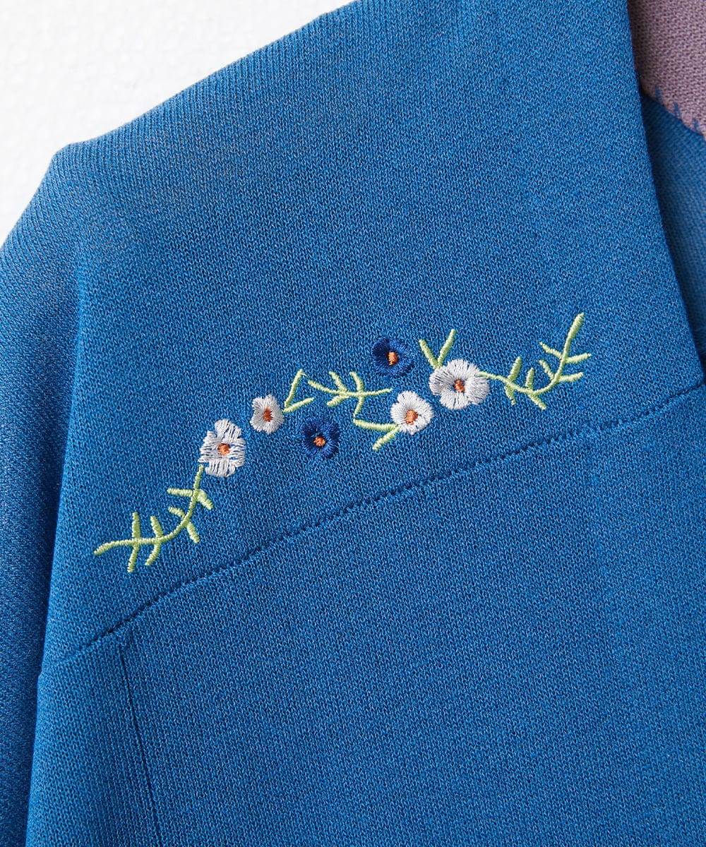 GJSJV31170 Jocomomola(ホコモモラ) Flor フラワー刺繍トッパーカーディガン ブルー