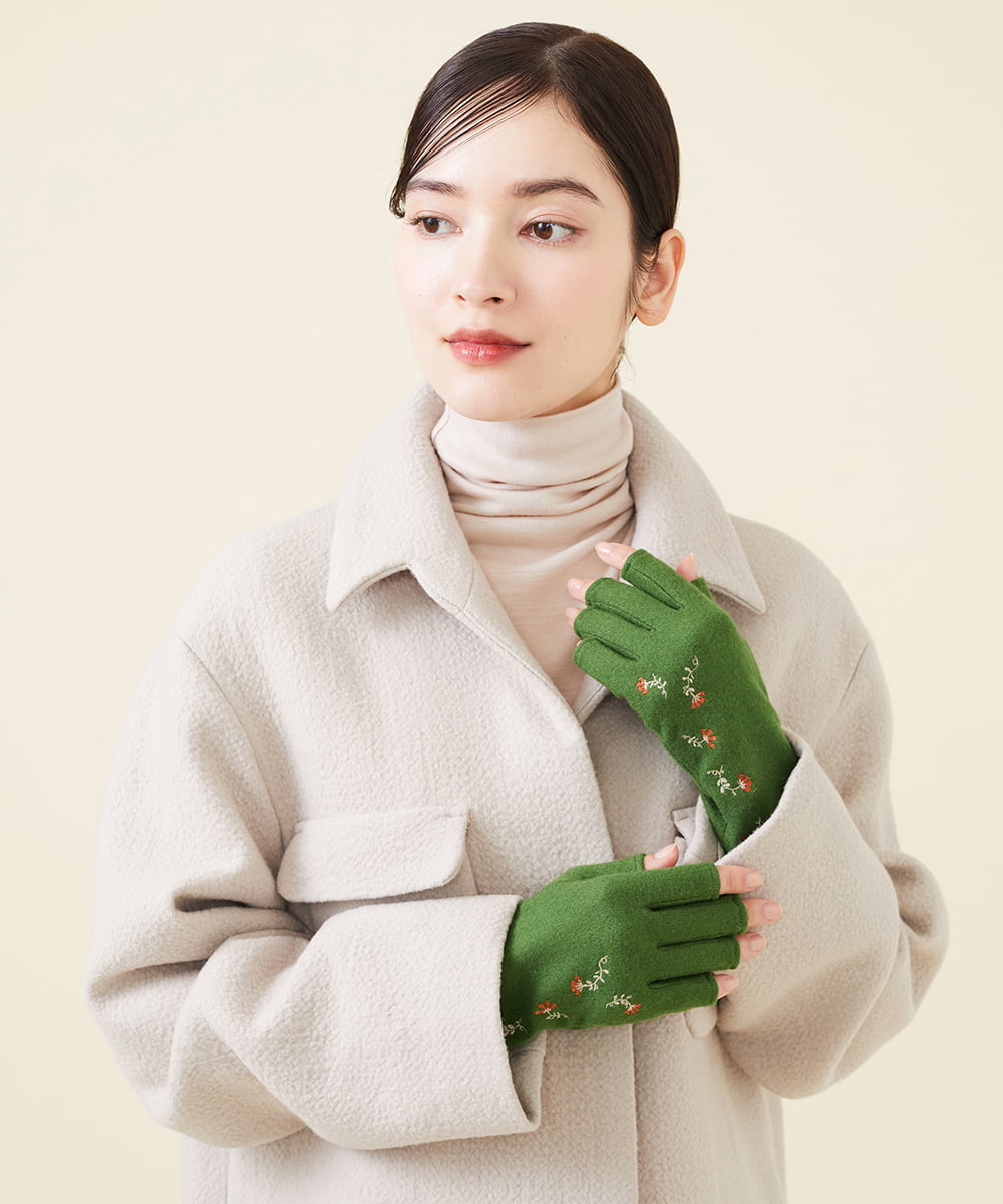 抗菌防臭/日本製】フラワー刺繍フィンガーレスグローブ(手袋