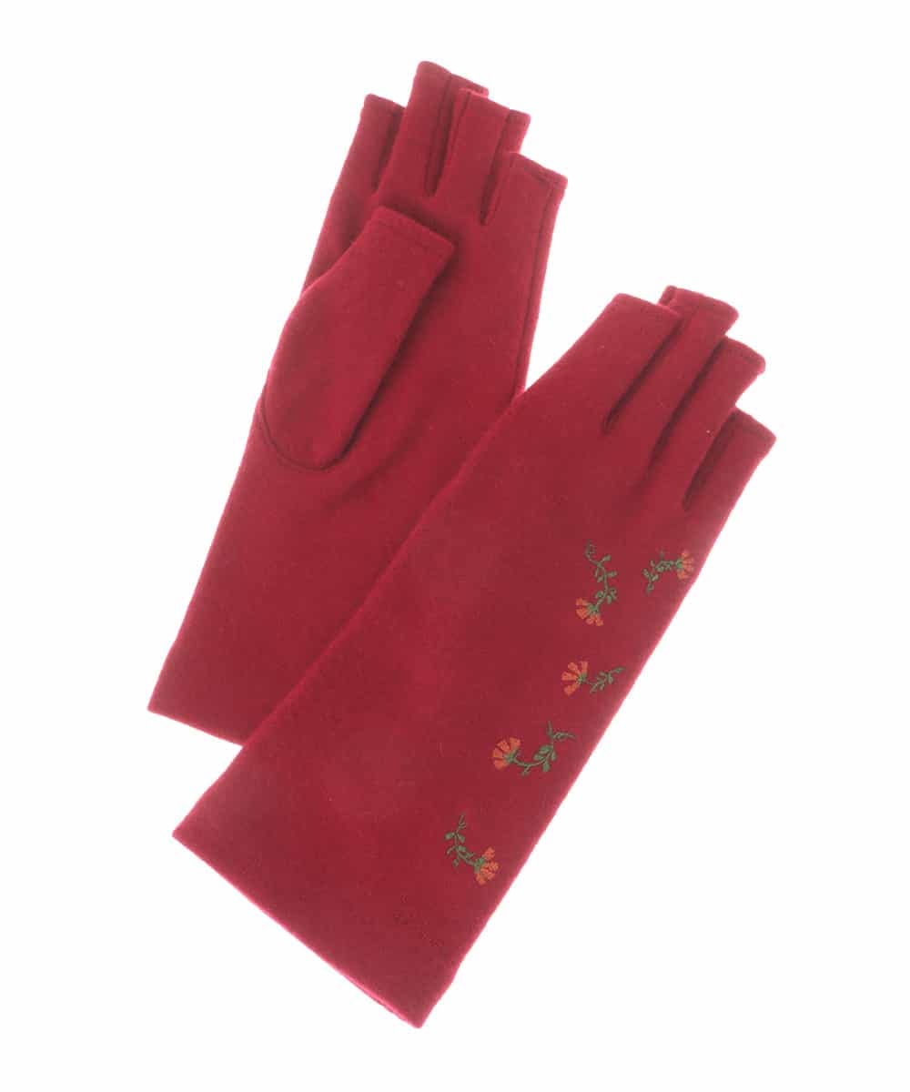 抗菌防臭/日本製】フラワー刺繍フィンガーレスグローブ(手袋