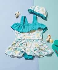 KGMGK04049 a.v.v KIDS(アー・ヴェ・ヴェ) [100-130]【2点セット】フラワープリントスイムワンピース[WEB限定サイズ] グリーン