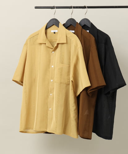 KHBGV49059  【洗濯機で洗える/上品な透け感】カラミストライプオープンカラーシャツ 五分袖