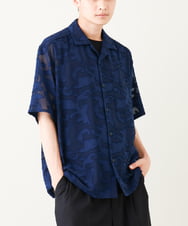 KHBGV55069 a.v.v MEN(アー・ヴェ・ヴェ) シアージャカードオープンカラーシャツ ５分袖 ブラック