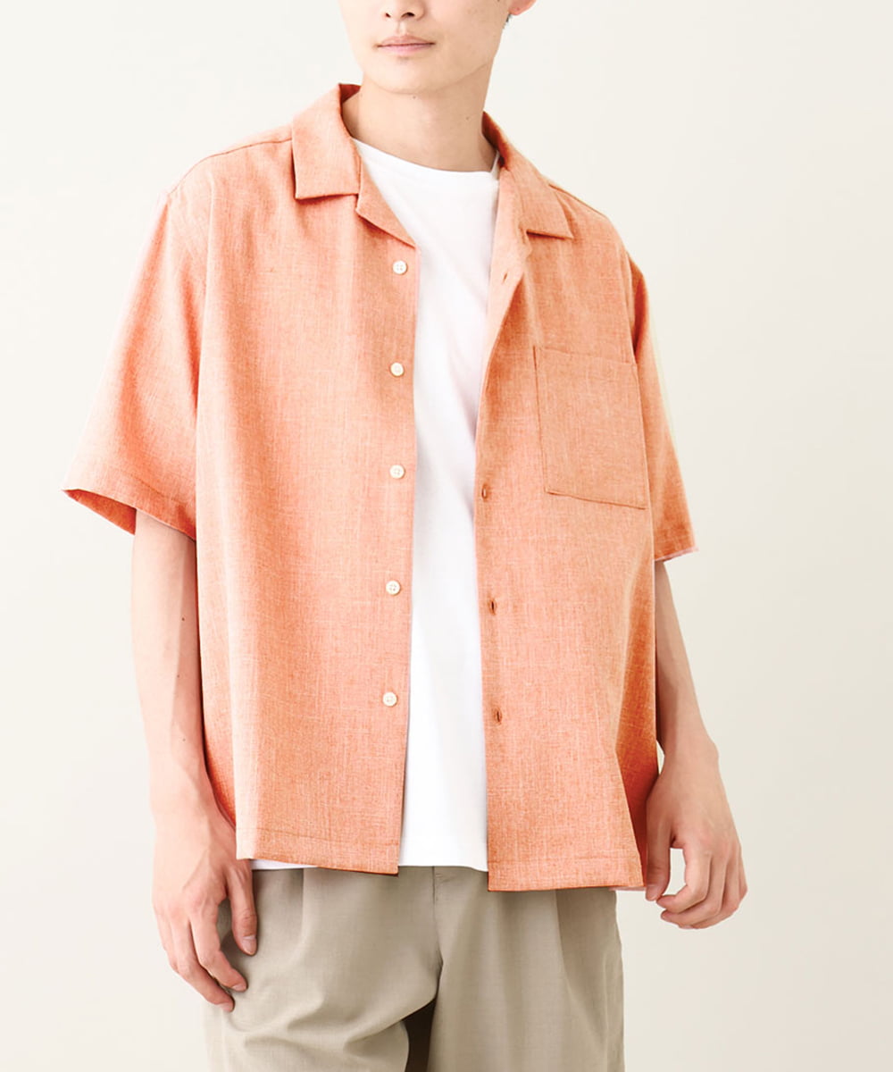 KHBHV65059 a.v.v MEN(アー・ヴェ・ヴェ) メランジオープンカラーシャツ 5分袖 オレンジ