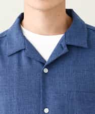 KHBHV65059 a.v.v MEN(アー・ヴェ・ヴェ) メランジオープンカラーシャツ 5分袖 ブルー