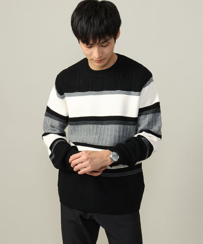 KHFAA03054 a.v.v MEN 【毎年大人気】モールボーダークルーネックニット