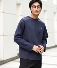 KHFAA60044 a.v.v MEN(アー・ヴェ・ヴェ) 【春まで使える】エッフェル刺繍ボートネックニット ネイビー