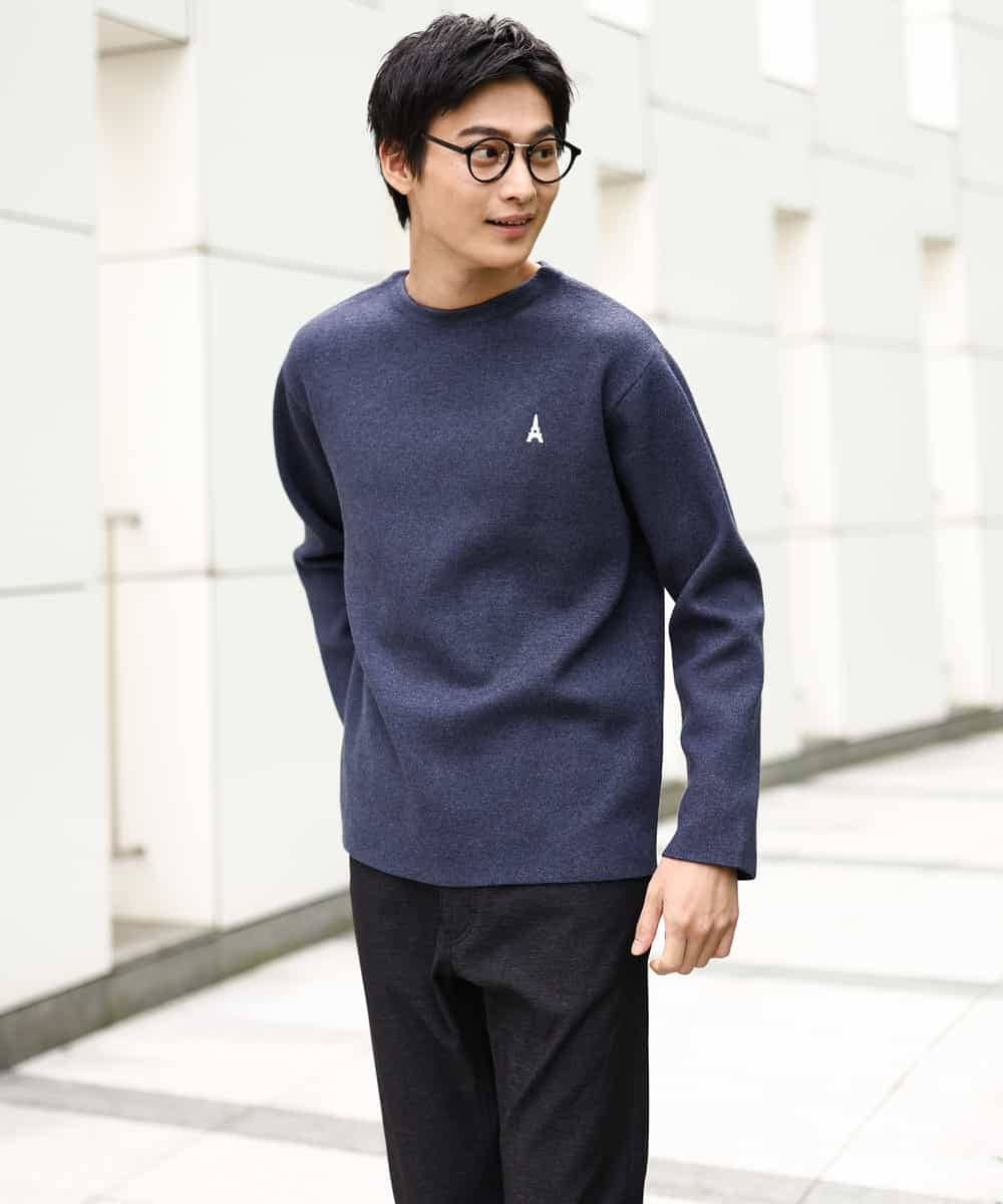 KHFAA60044 a.v.v MEN(アー・ヴェ・ヴェ) 【春まで使える】エッフェル刺繍ボートネックニット ダークグリーン