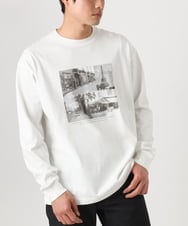 KHKEA10049 a.v.v MEN(アー・ヴェ・ヴェ) 【春の新作】PARISフォトプリントワイドシルエットロングTシャツ ホワイト