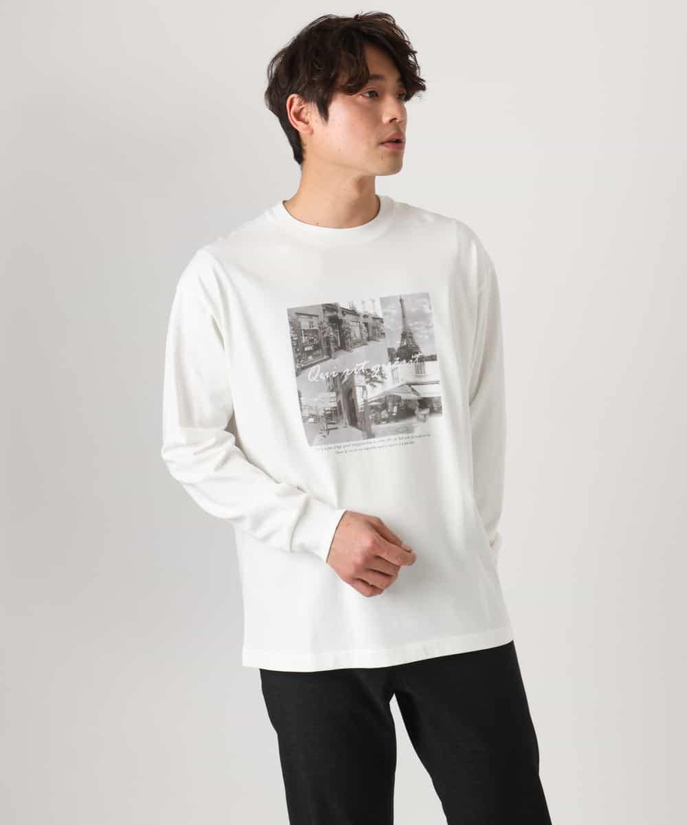 KHKEA10049 a.v.v MEN(アー・ヴェ・ヴェ) 【春の新作】PARISフォトプリントワイドシルエットロングTシャツ ライトグレー